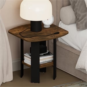 Pemberly Row 2 Tier Round Corner Nightstand with Storage Shelf in Amber Pine