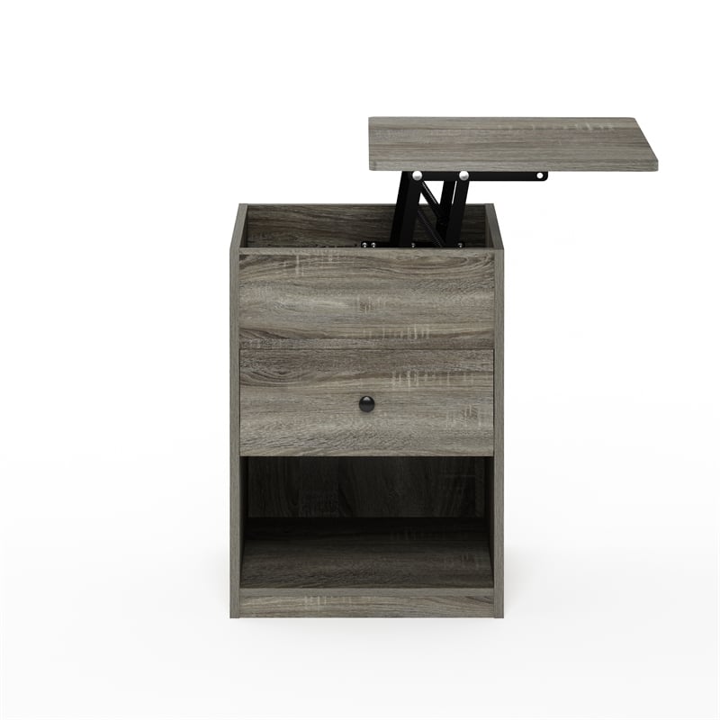 Pemberly Row Lift Top Nightstand with Hidden Storage in French Oak Grey