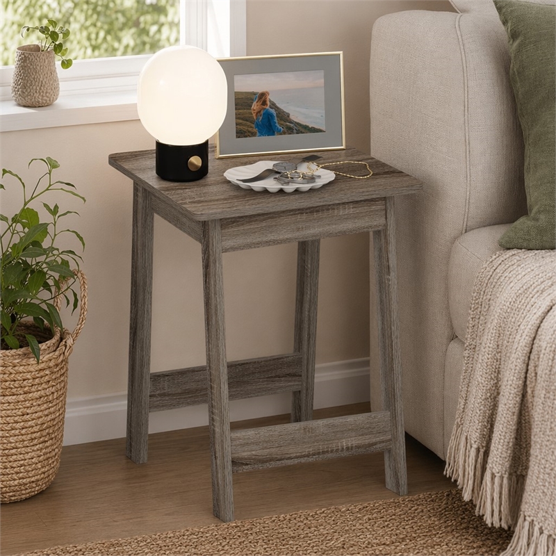 Pemberly Row Square Nightstand with H-Shape Legs in French Oak Finish