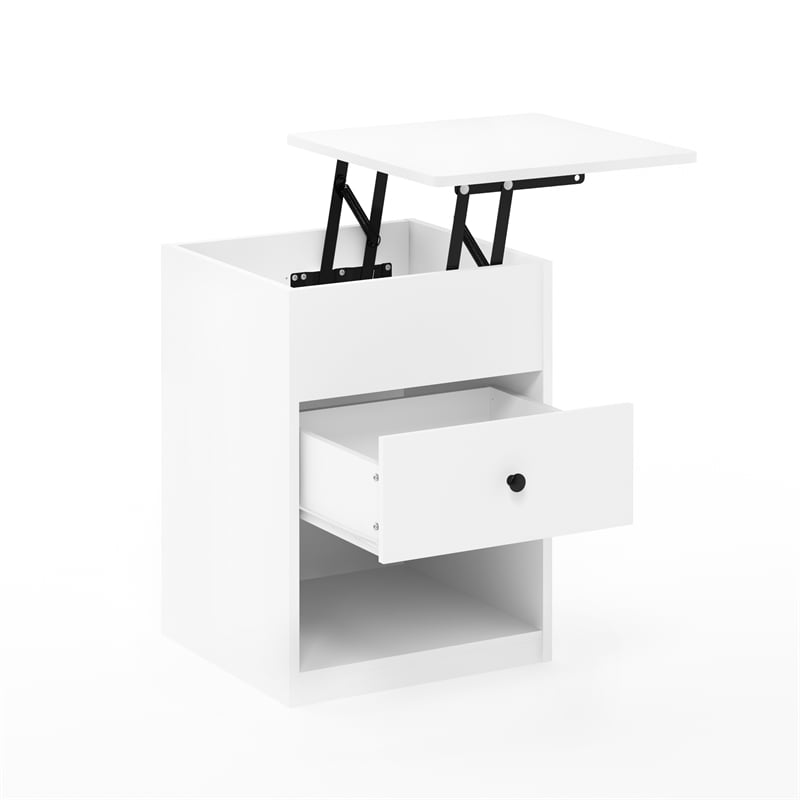 Pemberly Row Lift Top Nightstand with Hidden Storage in Solid White