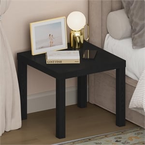 Pemberly Row 1.8&quot Thick Tabletop Thick Frame 4-leg Square Nightstand in Black