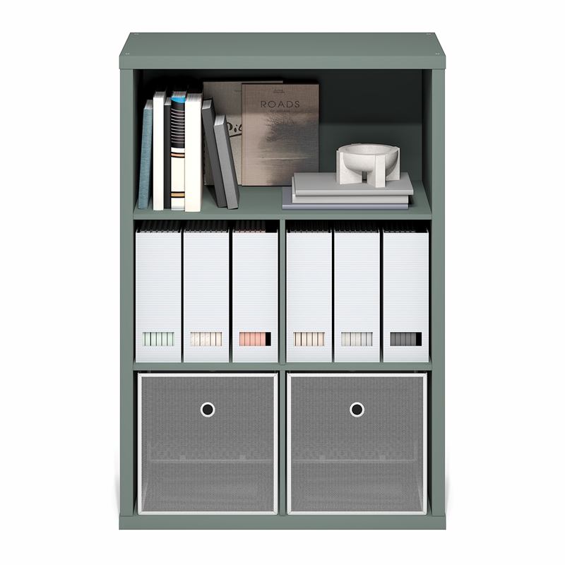 Pemberly Row 5 Cube Thick Frame Reversible Closed Back Bookcase in Sage Green