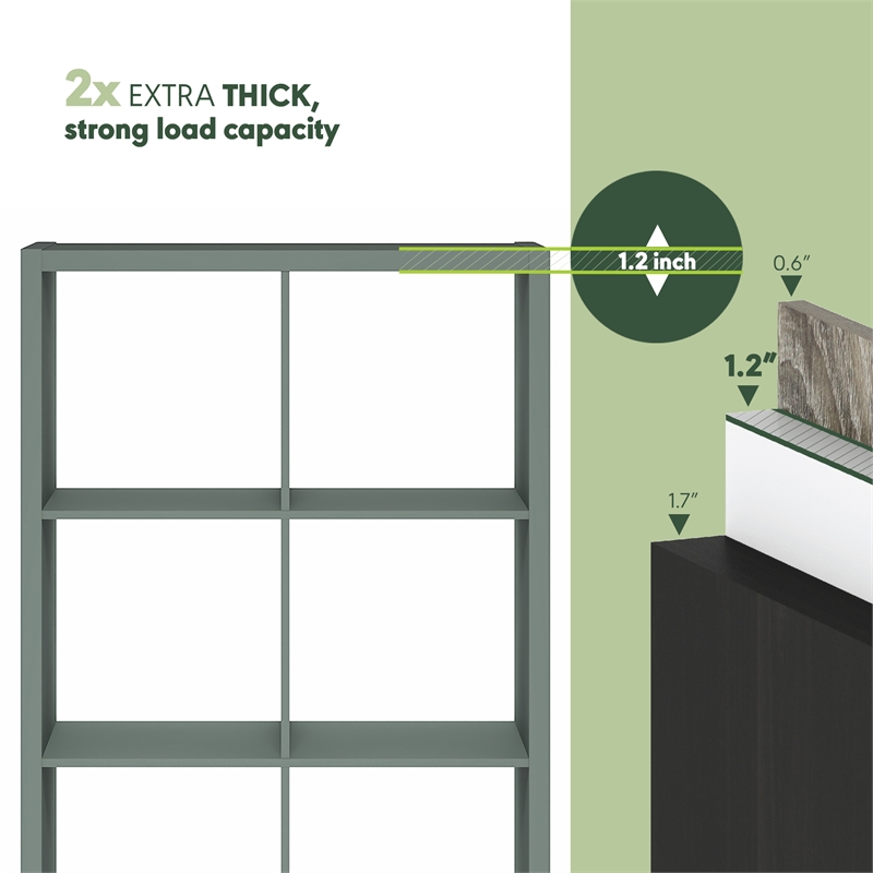 Pemberly Row 8 Cube Thick Frame Reversible Open Back Bookcase in Sage Green