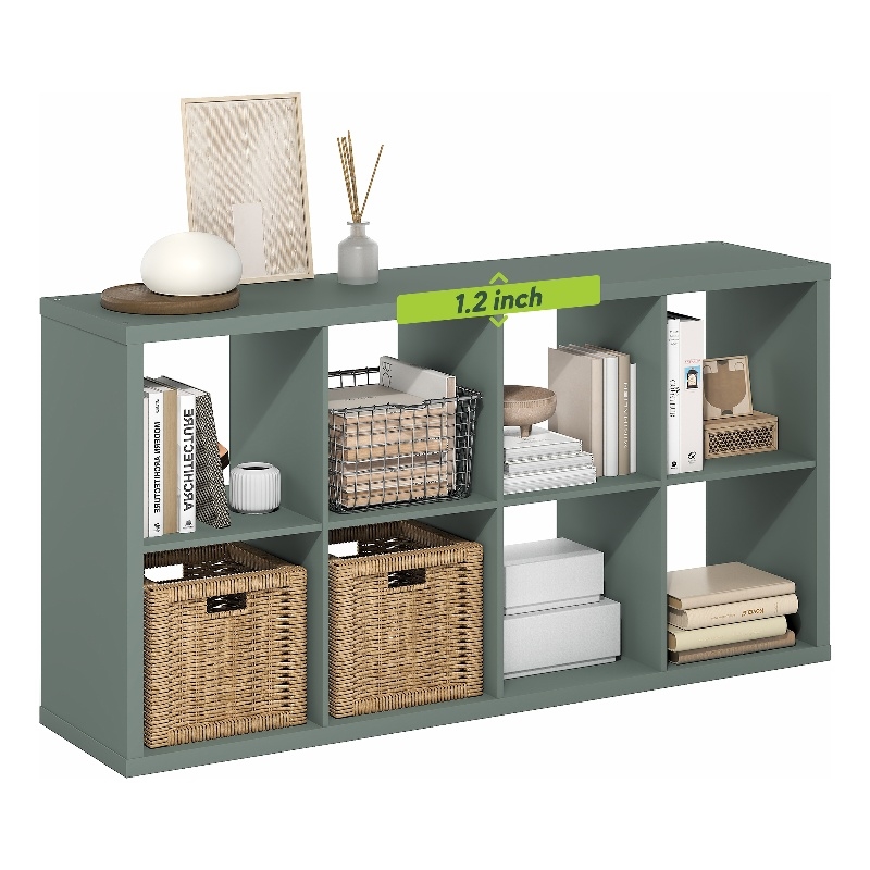 Pemberly Row 8 Cube Thick Frame Reversible Open Back Bookcase in Sage Green
