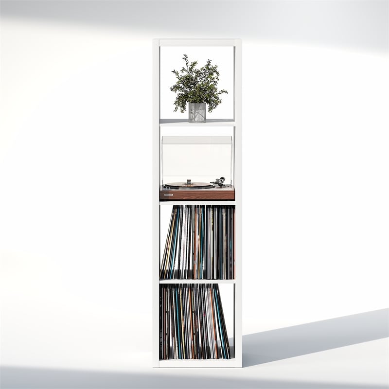 Pemberly Row 4 Cube Vertical Vinyl Record Media Storage in White Finish