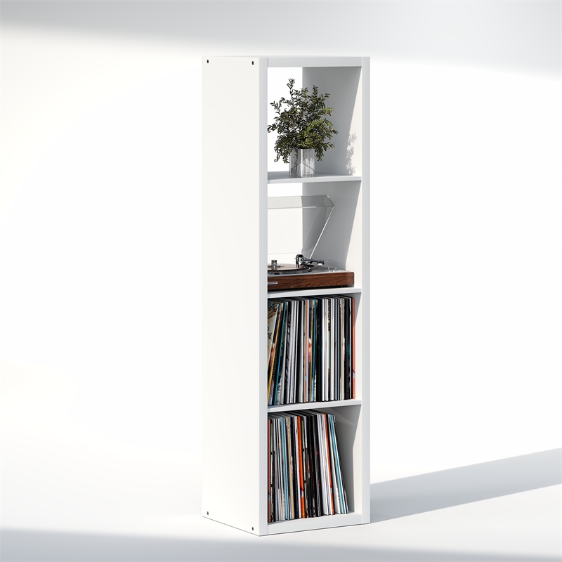 Pemberly Row 4 Cube Vertical Vinyl Record Media Storage in White Finish