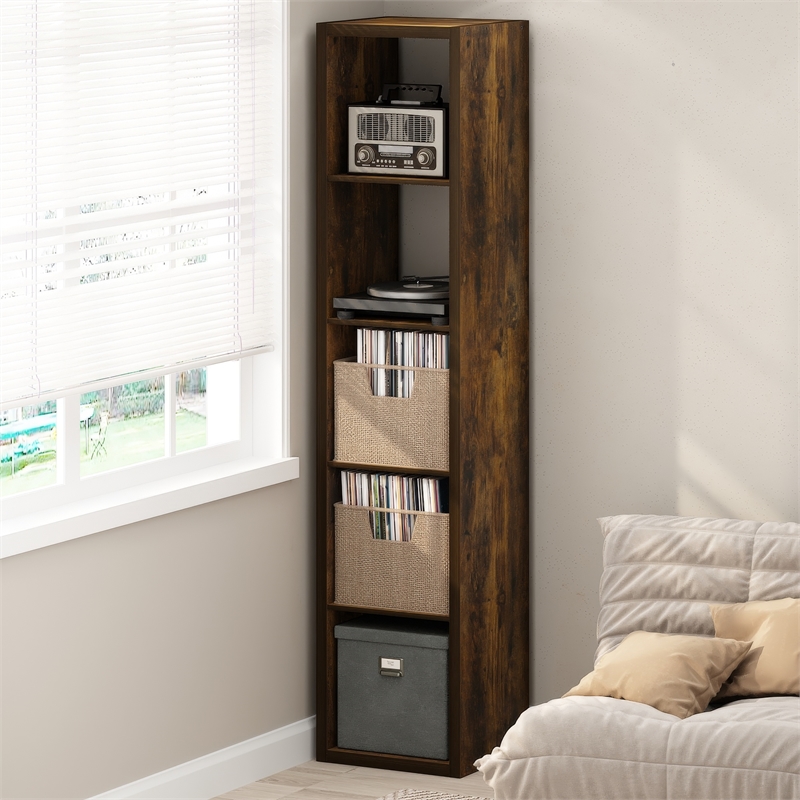 Pemberly Row 5 Cube Vertical Vinyl Record Media Storage in Amber Pine
