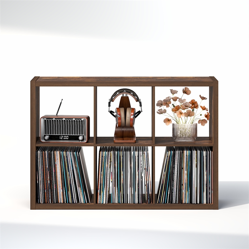 Pemberly Row 6 Cube Vinyl Record Media Storage Organizer in Amber Pine
