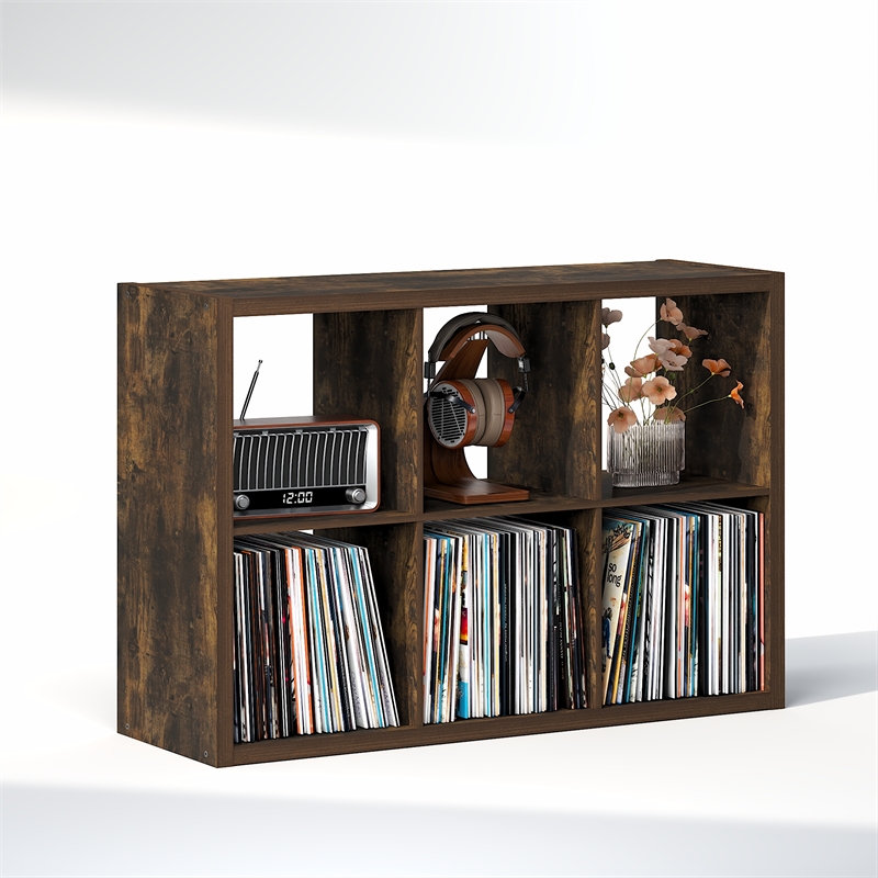 Pemberly Row 6 Cube Vinyl Record Media Storage Organizer in Amber Pine