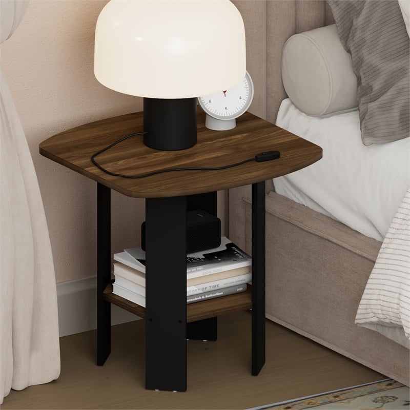 Pemberly Row 2 Tier Round Corner Nightstand with Storage Shelf in Walnut