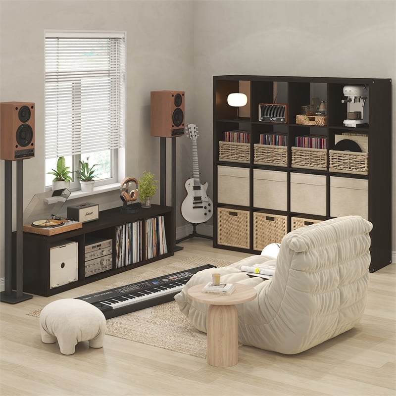 Pemberly Row 16 Cube Vinyl Record Media Storage Organizer in Dark Oak