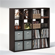Pemberly Row 16 Cube Vinyl Record Media Storage Organizer in Dark Oak