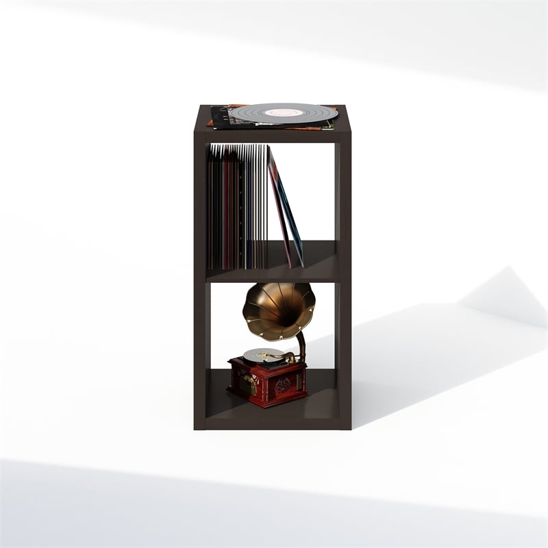 Pemberly Row 2 Cube Vinyl Record Media Storage Organizer in Dark Oak Finish