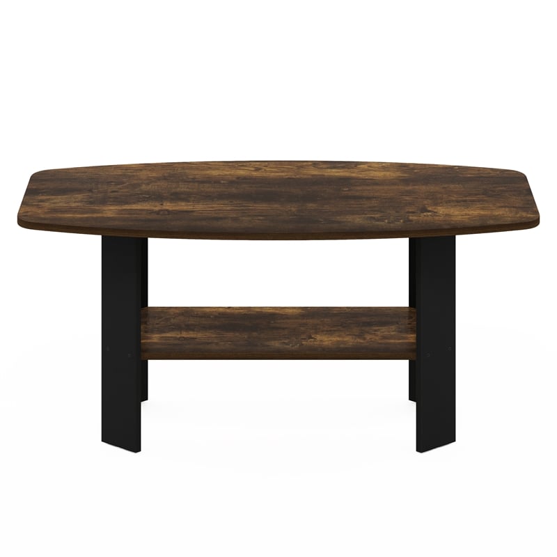 Pemberly Row Coffee Table with Rounded Edges and Open Shelf in Amber Pine Black
