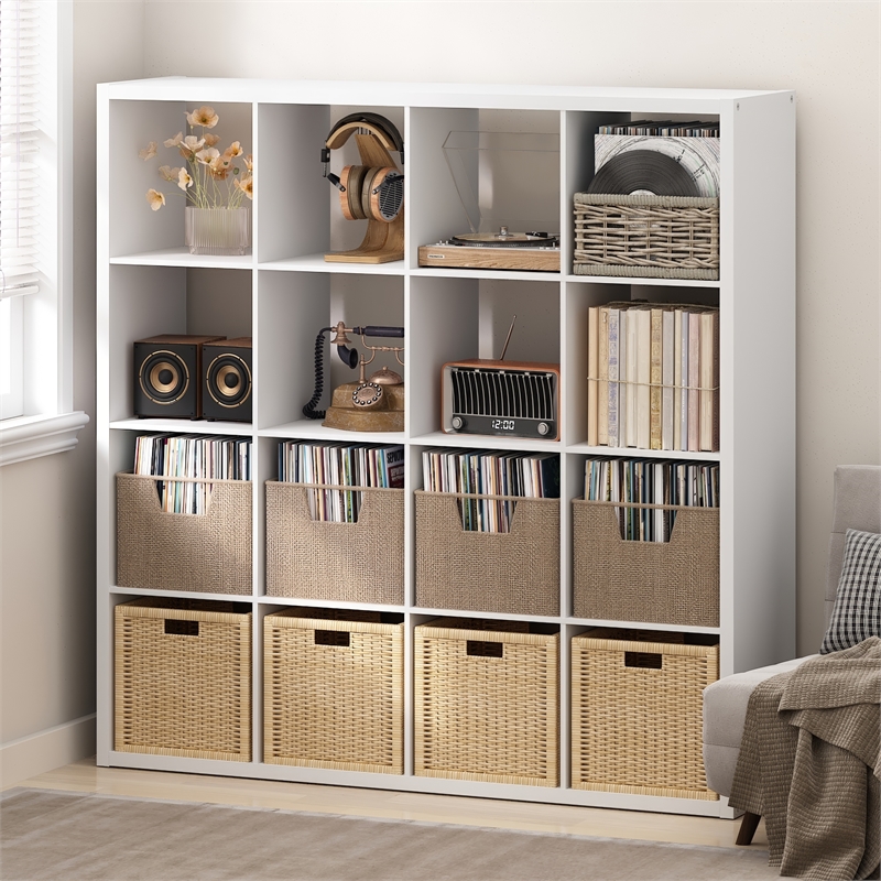 Pemberly Row 16 Cube Vinyl Record Media Storage Organizer in White Finish