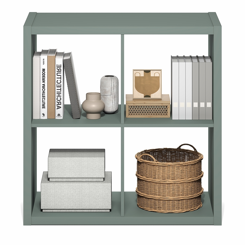 Pemberly Row 4 Cube Thick Frame Reversible Open Back Bookcase in Sage Green