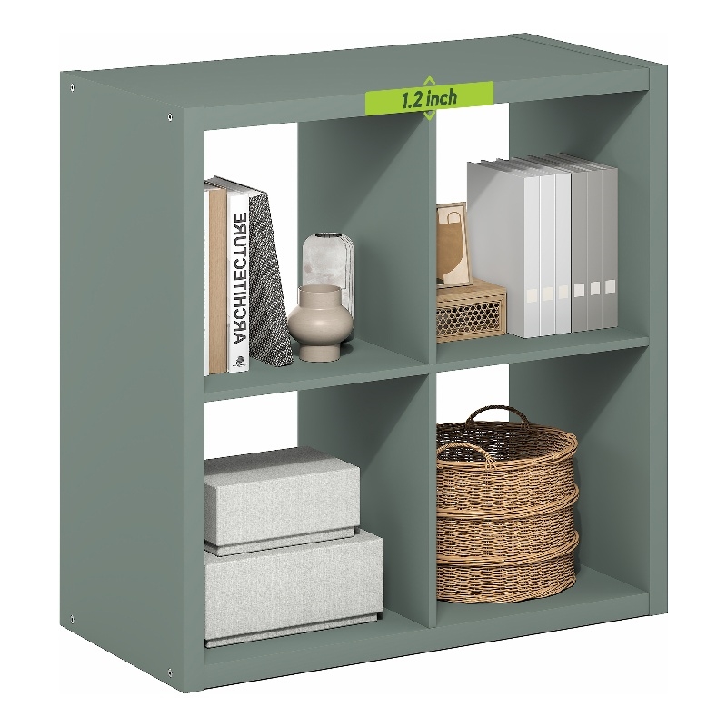 Pemberly Row 4 Cube Thick Frame Reversible Open Back Bookcase in Sage Green