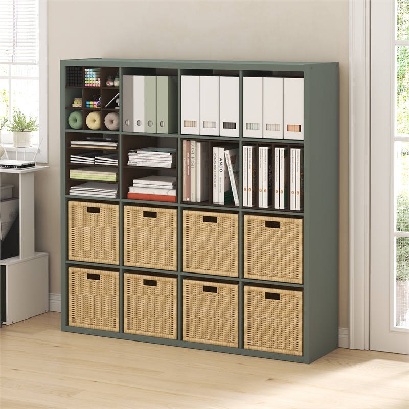 Pemberly Row 16 Cube Thick Frame Reversible Open Back Bookcase in Sage Green