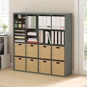 Pemberly Row 16 Cube Thick Frame Reversible Open Back Bookcase in Sage Green