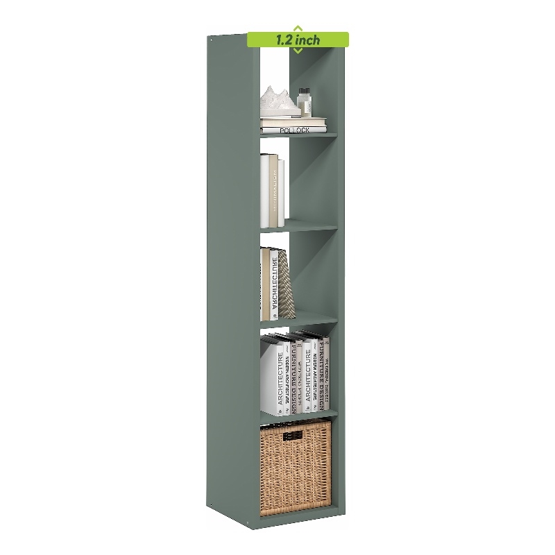 Pemberly Row 5 Cube Thick Frame Reversible Open Back Bookcase in Sage Green