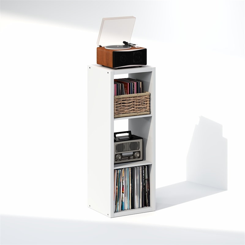 Pemberly Row 3 Cube Vinyl Record Media Storage Organizer in White Finish