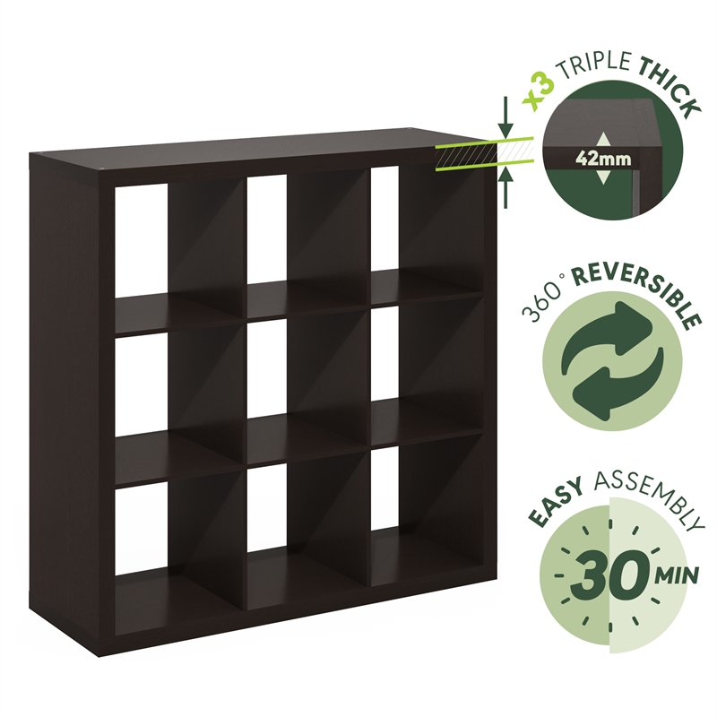 Pemberly Row Triple Thick Frame 9 Cube Storage Organizer in Black Oak Finish