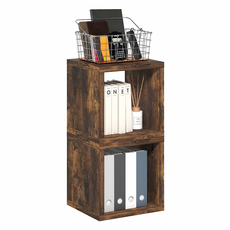 Pemberly Row Set of 2 Stackable Cube Shelves with Thick Panels in Amber Pine