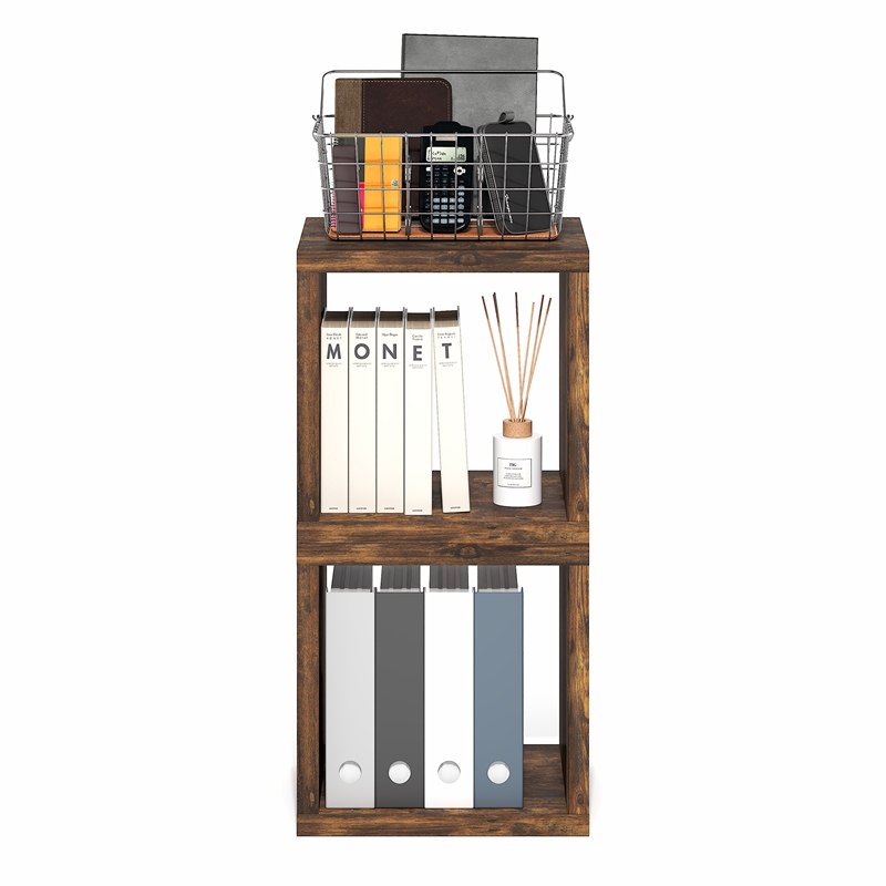 Pemberly Row Set of 2 Stackable Cube Shelves with Thick Panels in Amber Pine