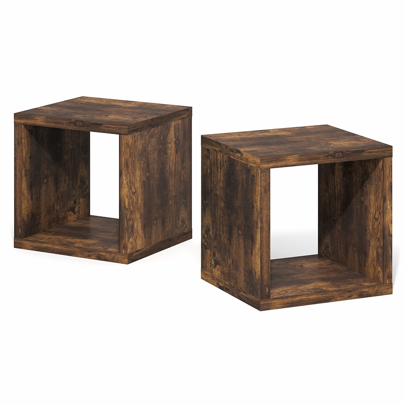 Pemberly Row Set of 2 Stackable Cube Shelves with Thick Panels in Amber Pine