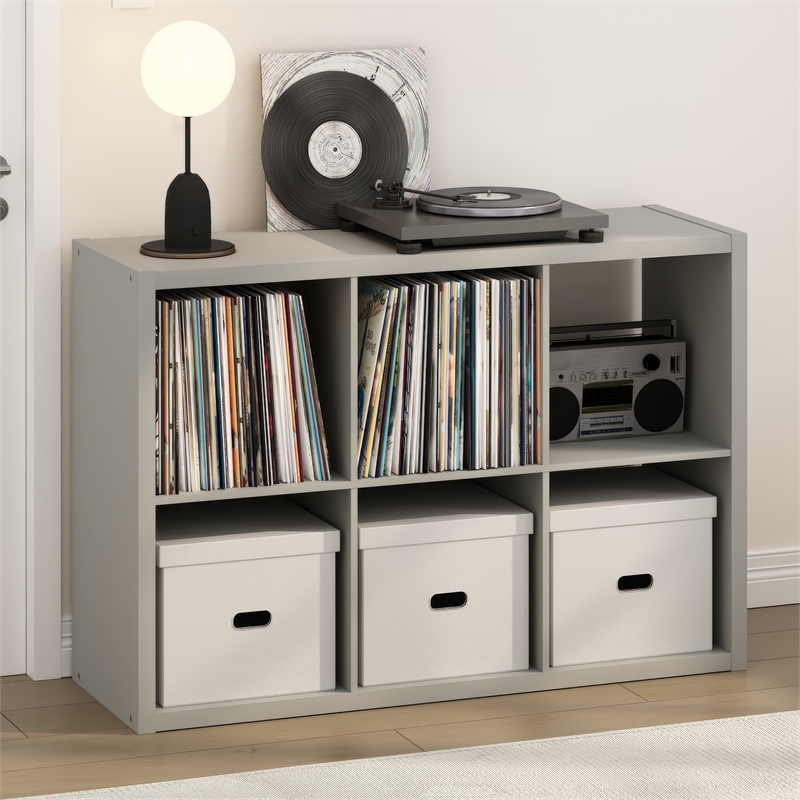 Pemberly Row 6 Cube Vinyl Record Media Storage Organizer in Light Grey