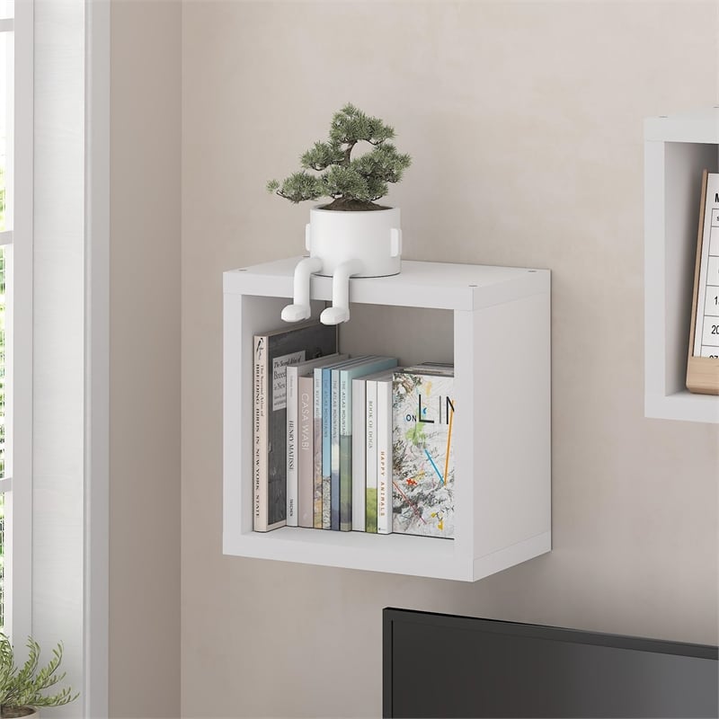 Pemberly Row Extra Thick Cube Wall Mounted Floating Shelf in White Finish