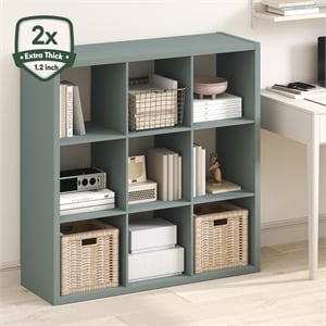 Pemberly Row 9 Cube Thick Frame Reversible Open Back Bookcase in Sage Green