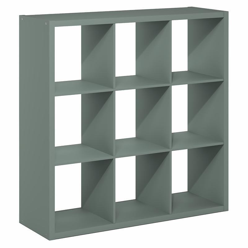 Pemberly Row 9 Cube Thick Frame Reversible Open Back Bookcase in Sage Green