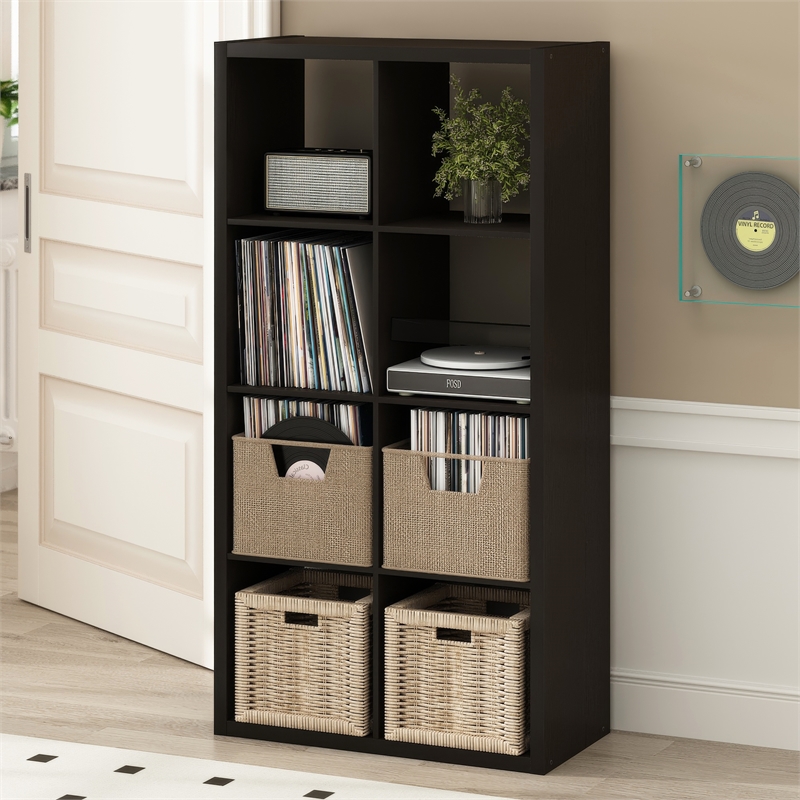 Pemberly Row 8 Cube Vinyl Record Media Storage Organizer in Dark Oak Finish