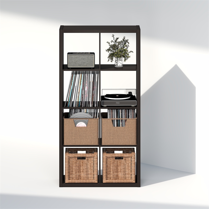Pemberly Row 8 Cube Vinyl Record Media Storage Organizer in Dark Oak Finish