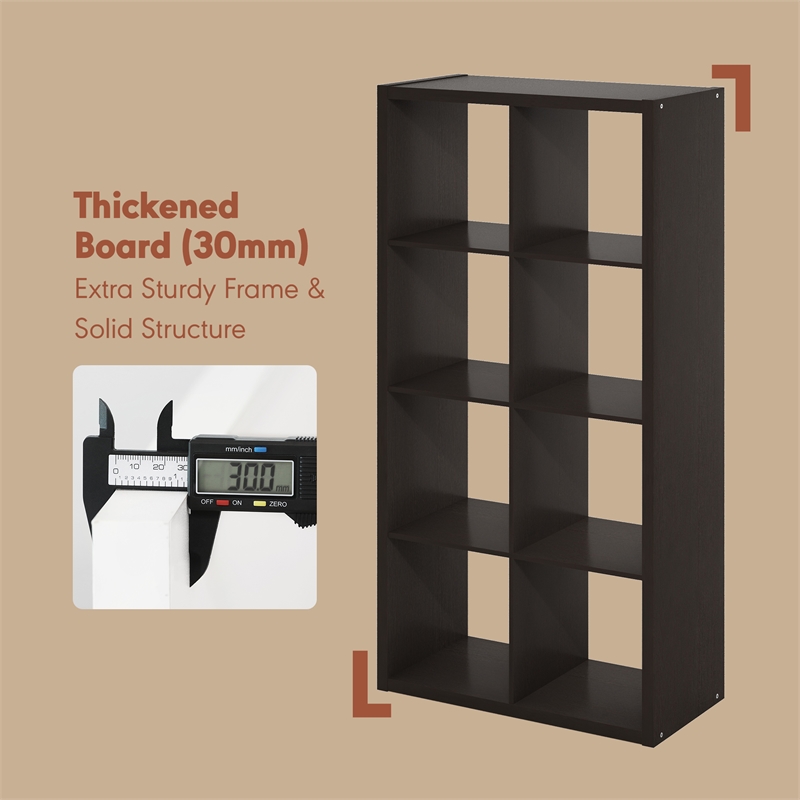 Pemberly Row 8 Cube Vinyl Record Media Storage Organizer in Dark Oak Finish