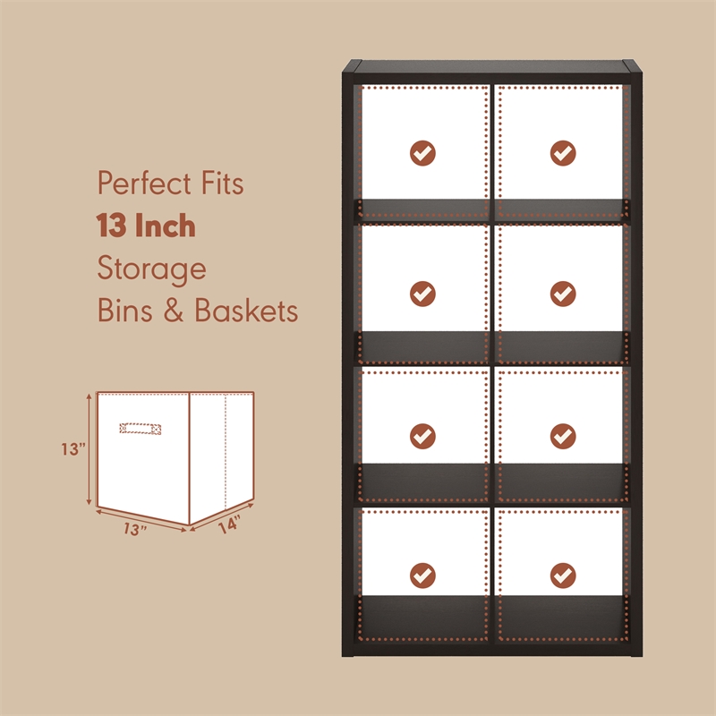 Pemberly Row 8 Cube Vinyl Record Media Storage Organizer in Dark Oak Finish