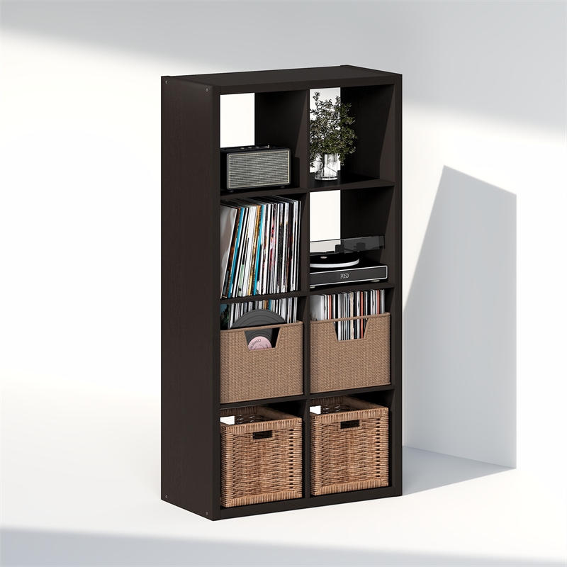 Pemberly Row 8 Cube Vinyl Record Media Storage Organizer in Dark Oak Finish