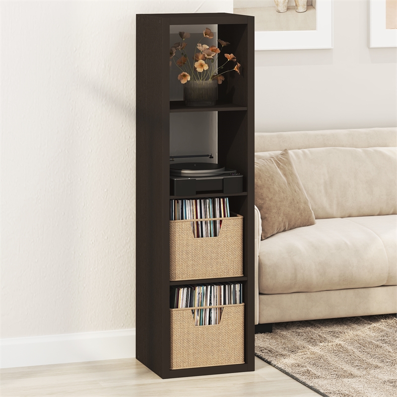 Pemberly Row 4 Cube Vertical Vinyl Record Media Storage in Dark Oak Finish