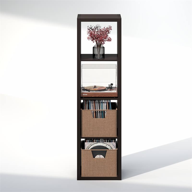 Pemberly Row 4 Cube Vertical Vinyl Record Media Storage in Dark Oak Finish