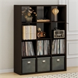 Pemberly Row 12 Cube Vinyl Record Media Storage Organizer in Dark Oak