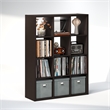 Pemberly Row 12 Cube Vinyl Record Media Storage Organizer in Dark Oak