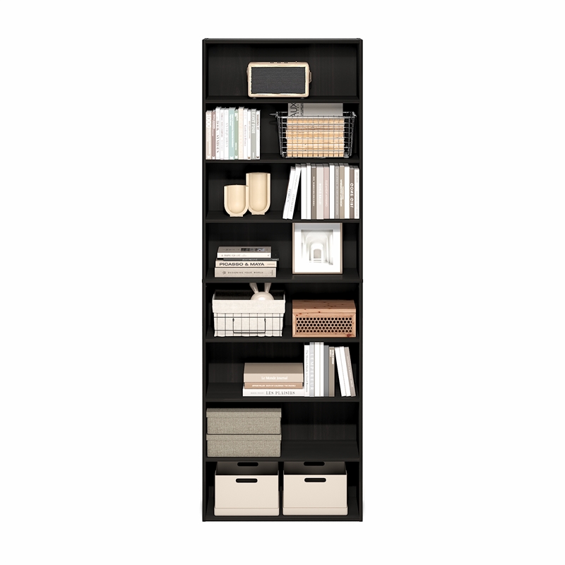 Pemberly Row 8 Tier Open Bookcase Storage Organizer with Closed Back in Espresso