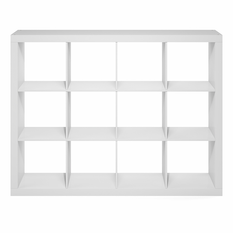 Pemberly Row Super Thick Frame 12 Cube Reversible Bookcase in White Finish