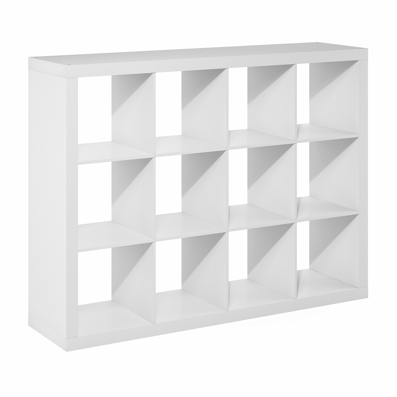 Pemberly Row Super Thick Frame 12 Cube Reversible Bookcase in White Finish