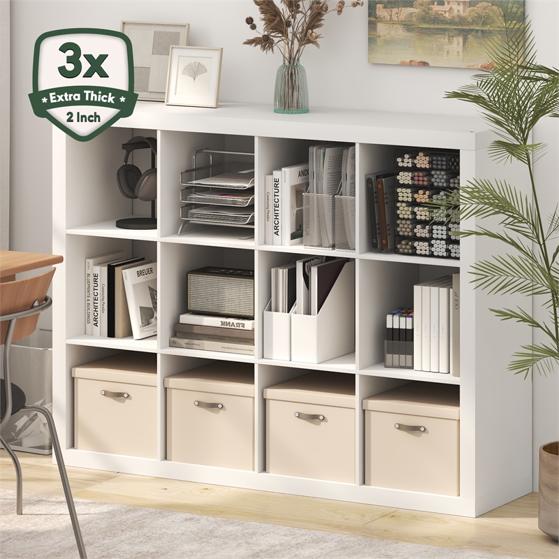 Pemberly Row Super Thick Frame 12 Cube Reversible Bookcase in White Finish