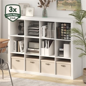 Pemberly Row Super Thick Frame 12 Cube Reversible Bookcase in White Finish