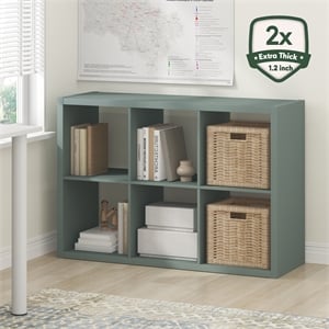 Pemberly Row 6 Cube Thick Frame Reversible Open Back Bookcase in Sage Green