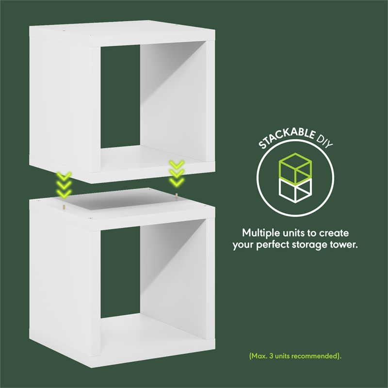 Pemberly Row Set of 2 Stackable Cube Shelves with Thick Panels in White