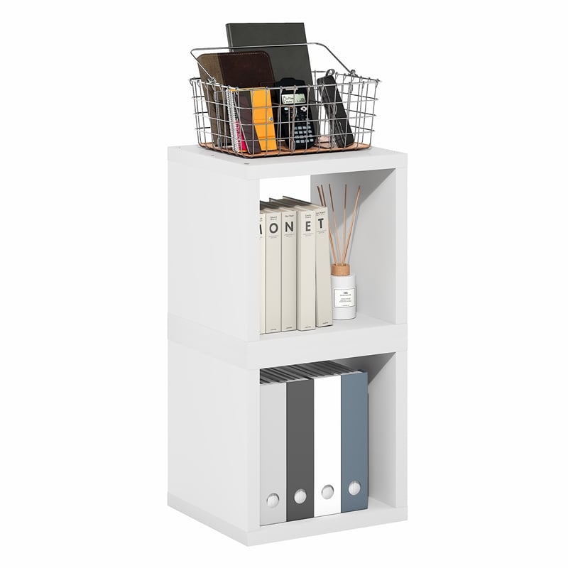 Pemberly Row Set of 2 Stackable Cube Shelves with Thick Panels in White